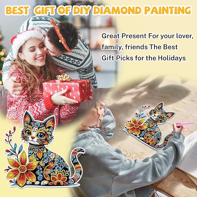 Bowetile Colorful Cat Diamond Art Hanging Kits for Adults, 5D Special Shape Diamond Painting Cats Window Pendant Kits, Animal Gem Art Suncatchers Ornament for Home Garden Wall Decor