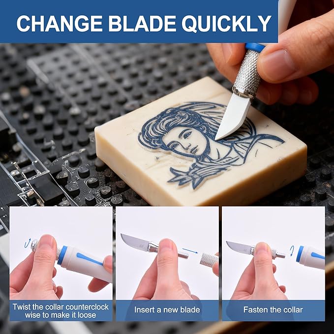 16 Pcs Premium Precision Craft Knife Set, 10 Replaceable Carbon Steel Blades, Hobby Knife for Scrapbooking, Stencil, Architecture, Wood/Leather Working