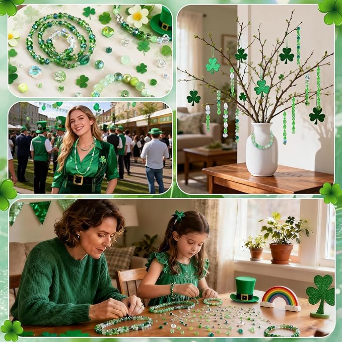 636pcs st. patrick's day glass beads for jewelry making - green crystal beads sparkly faceted beads hole drilled diy for st. patrick's day bracelets craft earrings bracelet necklace jewelry making