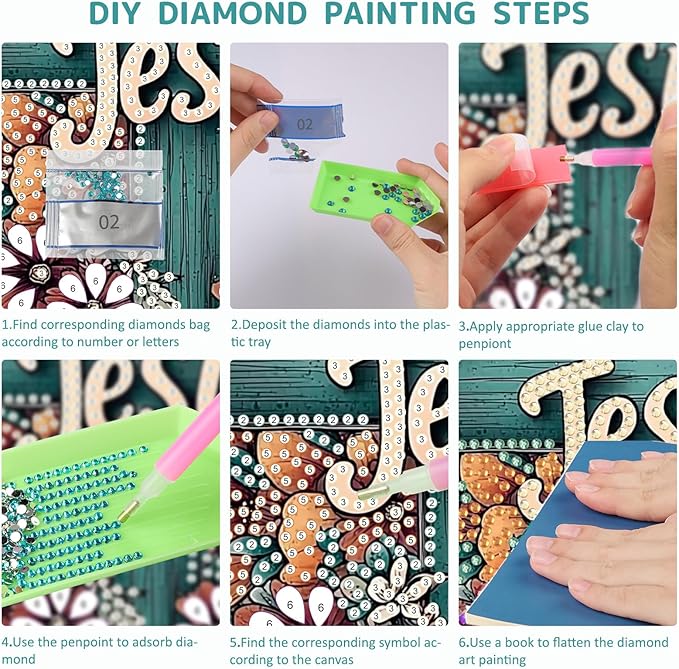 SENQAO Cross Flower Diamond Art Hanging Kit for Adult, Special Shaped Rhinestone,DIY Acrylic 5D Diamond Art Painting Window Pendants Home Garden Wall Hanging Kits Hanging Ornament（Jesus）
