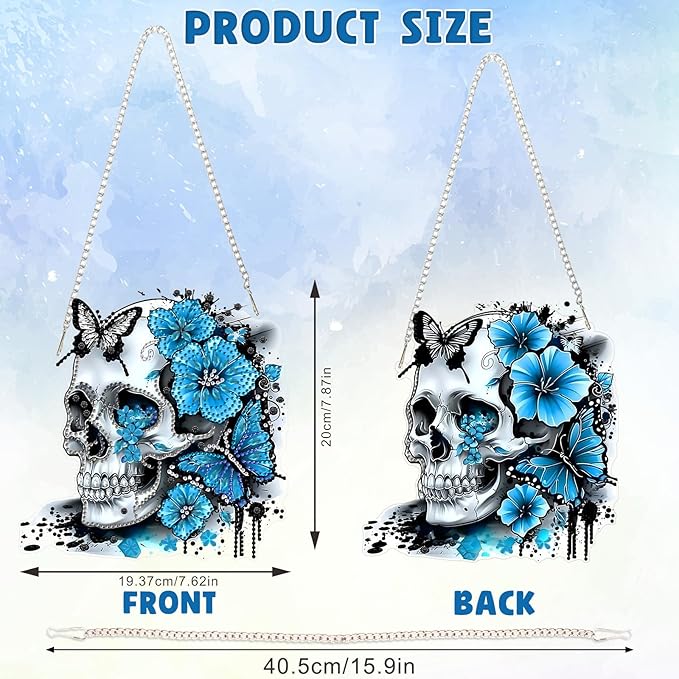 DOMROM Skull Diamond Art Hanging Kits for Adults Beginners, Special Shaped Crystal Diamond Painting Skull Pendant, DIY Diamond Art Suncatchers for Home Garden Wall Decor Gift