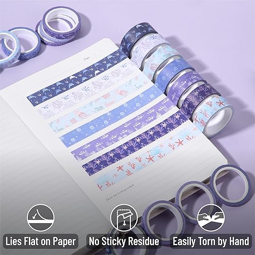 Mr. Pen- Washi Tape Set, 21 Rolls, 5 Yards/Roll, Assorted Sizes, Tide & Bloom Design, Washi Tape for Journaling