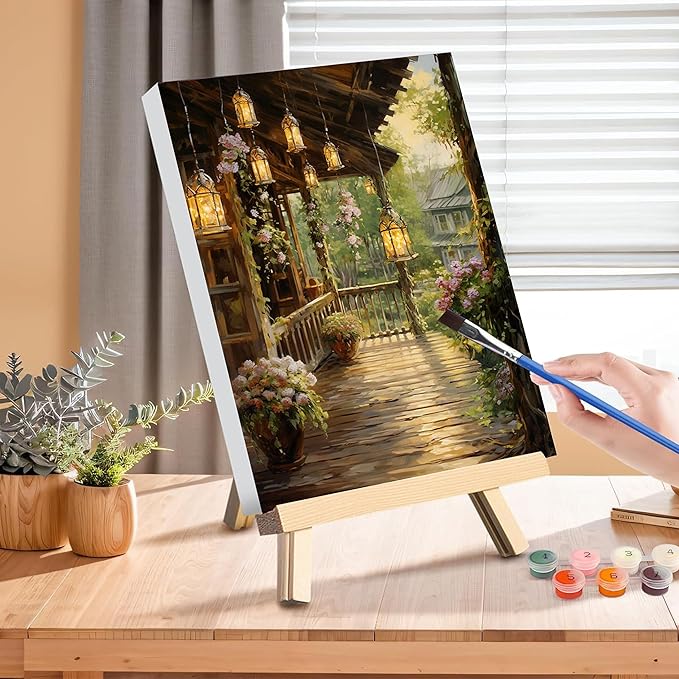 Landscape Paint by Numbers for Adults with Framed Canvas - with Wooden Easel, Scenery Paint by Number on Canvas, Acrylic Oil Painting Kits with Brushes Nice Gift Box for Home Wall Decor (12x16 inch)