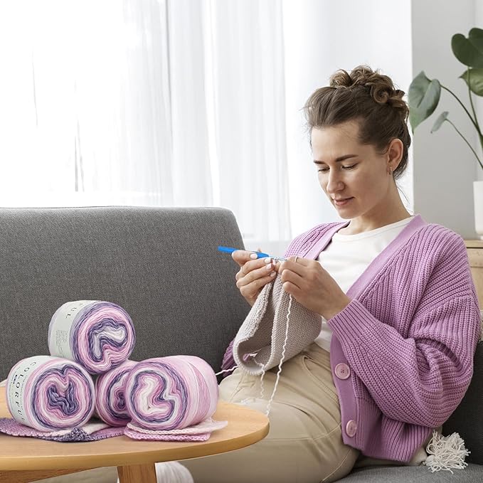 Katech Gradient Cake Yarn for Crocheting-Multicolor Soft Rainbow Cotton Crochet Yarn for Scarves, Shawls, Blankets, and Garments(C)