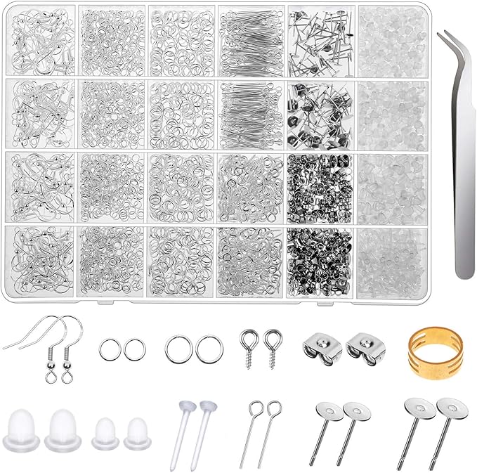 Thrilez 3080Pcs Earring Supplies Kit - Includes Hooks, Backs, Rings, Pins, Posts and Tools for Making and Repairing