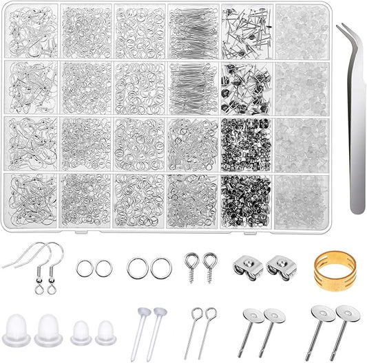 Thrilez 3080Pcs Earring Supplies Kit - Includes Hooks, Backs, Rings, Pins, Posts and Tools for Making and Repairing