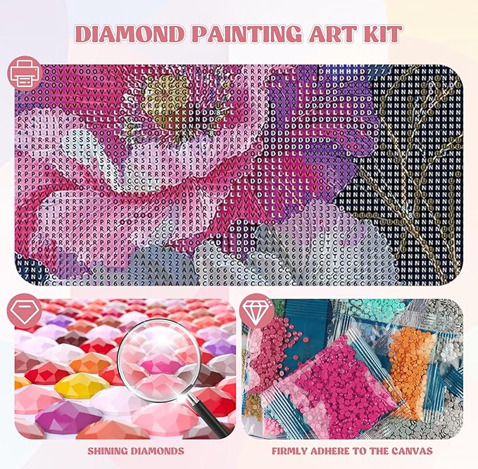 QENSPE Diamond Painting Art Kits for Adults, DIY Pink & White Flowers Full Drill Diamond Art for Beginners, 5D Round Diamond Dots Paintings Gem Art Crafts Home Wall Decor Gifts 30x40cm