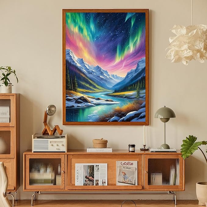 Aurora Diamond Art Kits for Adults, Snowy Mountains Lake Scenery Diamond Painting Kit for Adults Beginners, 5D DIY Diamond Painting with Round Gem Art Kits for Home Wall Decor 12x16 Inch