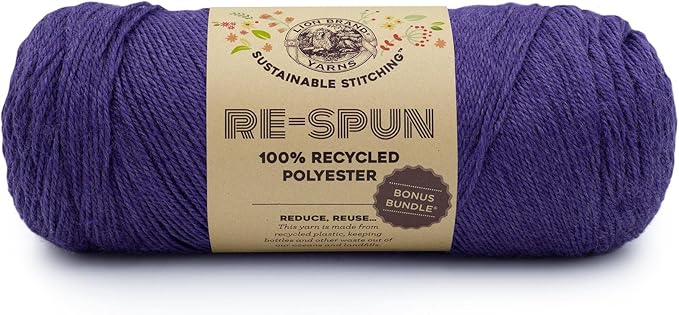 Lion Brand Yarn, Recycled Polyester Re-Spun Bonus Bundle Yarn for Crocheting and Knitting, Heliotrope, 1 Pack