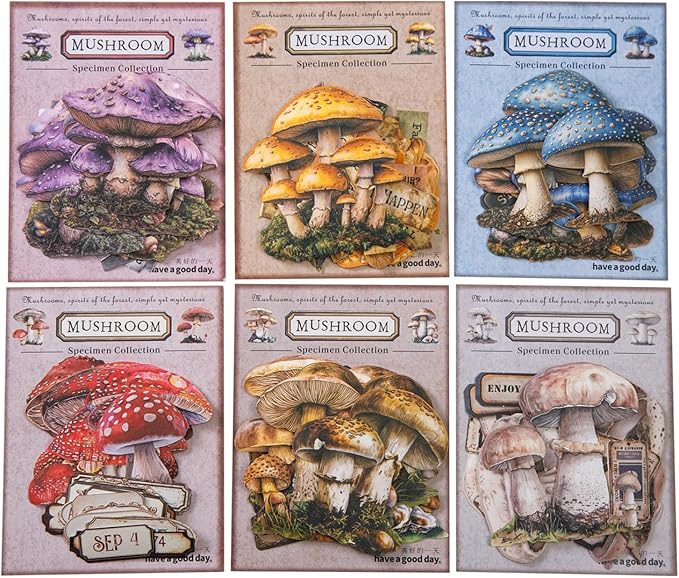 Doukado 150 PCS Vintage Natural Simulated Mushroom-Themed Scrapbook Stickers, Aesthetic Decorative Coloful Mushroom Stickers for Scrapbooking, Journaling, Creative Journal Supplies and DIY Crafts