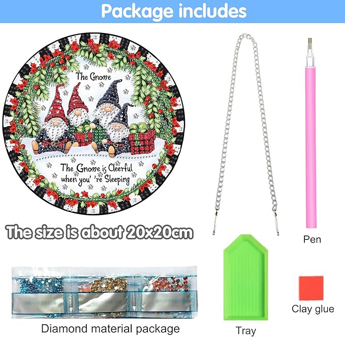 Reofrey Hanging Diamond Art Kits for Adults - 8x8 Inch Christmas Gnome Acrylic Board Double Sided Pattern Diamond Art Suncatcher Pendant, Crystal Art for Home Wall or Window Decoration Handmade Gift