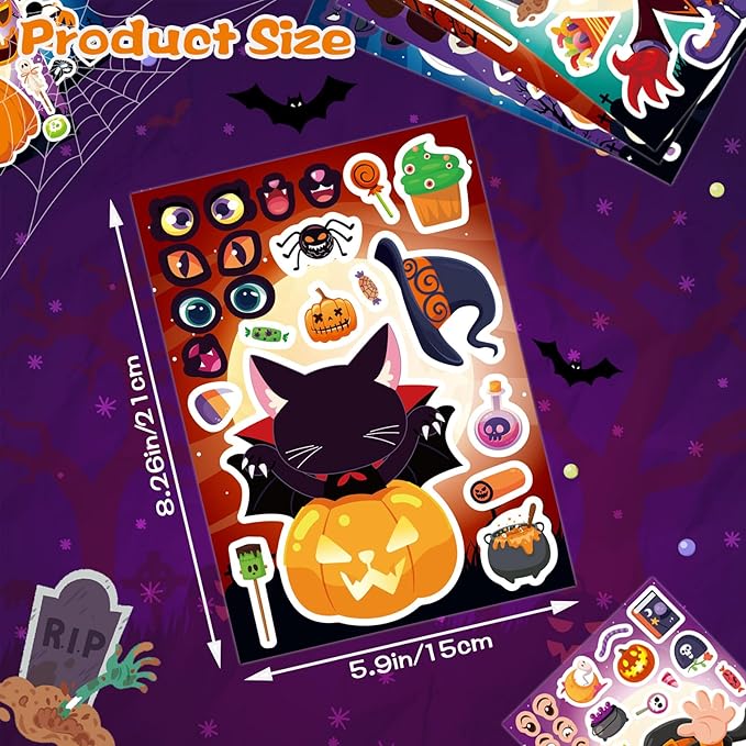 48 sheets halloween make a face stickers for kids, 16 design make your own character mix and match stickers sheets halloween party favor
