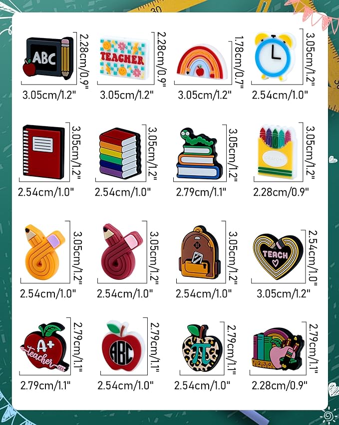 FIVEIZERO 17PC Teacher Silicone Beads - Cartoon Focal Beads for Back to School, Keychains, Pens, Jewelry Making & Teacher Appreciation Gifts