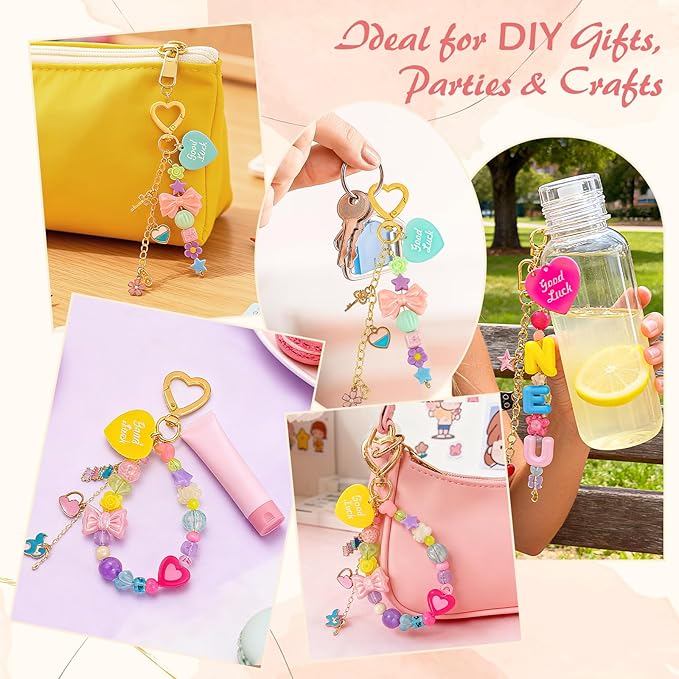 Ecoofor 561 Pcs Keychain Making Kit - Includes 30 Keychain Clips, 40 Extender Chains, 178 Charms, Beading Accessories, Jewelry Pliers - DIY Bag Charms & Jewelry Craft Kit Supplies