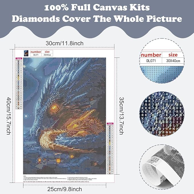 SENQAO 5D Dragon Diamond Painting Kits for Adults, Dragon Diamond Art Kits for Adults Beginner, DIY Full Drill Diamond Dot Gem Painting for Home Wall Decor 12x16 inch