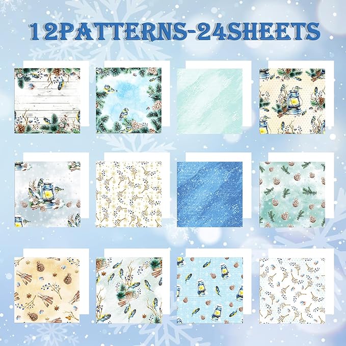 Christmas Pattern Scrapbook Paper, 6 Inch Card Production Supplies, 24 Sheets Single Sided Acid-Free Cardstock Greeting Card, Handmade Gift Journaling Craft Kits (B-style)