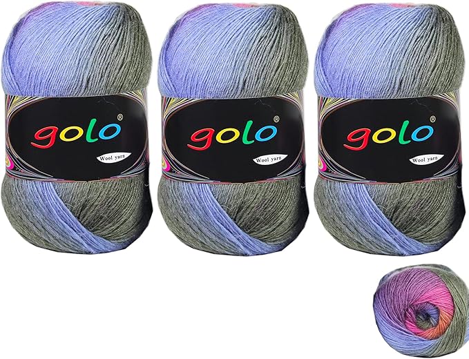 golo Wool Yarn for Knitting 100g X 3 Cachemire Multicolor Rainbow Yarn