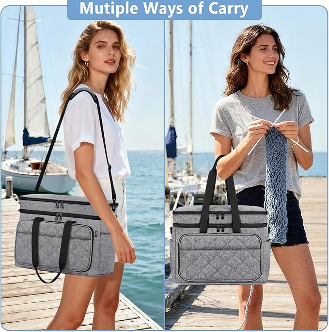 IBFUN 3PCS Crochet Bag with Wrist Yarn Holder, Large Yarn Storage Tote Waterproof Knitting Bag Organizer with Adjustable Strap for Hooks, Needles (Up to 14"), Accessories, Crochet Lovers, Tangle-Free