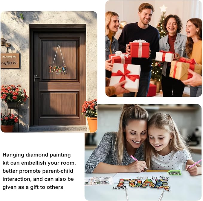 TOSTOG Crazy for You Diamond Art Pendant Kits for Adult, Love You Diamond Painting Hanging Kit for Beginners, 5D DIY Crafts Gem Art, Waterproof Full Accessories for Home Decor Idea 20 * 20 cm/8 * 8 in
