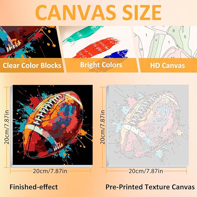 Mandun Football Paint by Numbers Kit for Kids with Frame, Football Paint by Numbers for Kids Ages 4-8-12,Oil Painting for Home Wall Art Decor Gift 7.8x7.8 inch (with Frame Easel)