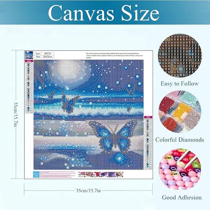 Gemozaic Butterfly Diamond Painting Kits for Adults, Beach Diamond Art Kits for Adults, Gem Painting Kit for Adult for Gift Home Wall Decor, 14x14 Inch