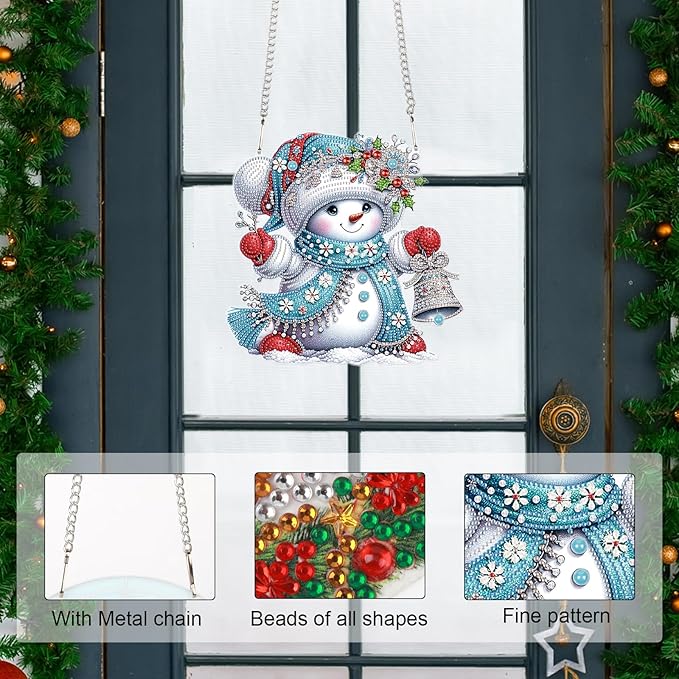 Christmas Diamond Art Painting Hanging Pendant DIY Snowman 5D Special Shape Crystal Diamond Art Partial Mosaic Making Craft, Large size Christmas Ornaments Home decor window decoration Handmade Gift
