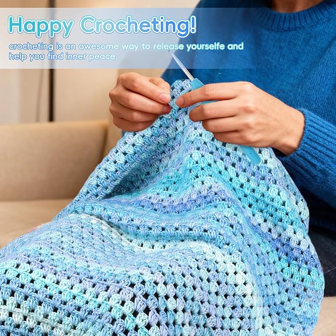 Aeelike Blanket Crochet Kit for Beginners, Super Easy Crochet Blanket Kit with Soft & Colorful Gradient Yarns Detailed Video Tutorials Crocheting Accessories, Aurora Blue Gradient & Ideal Gift