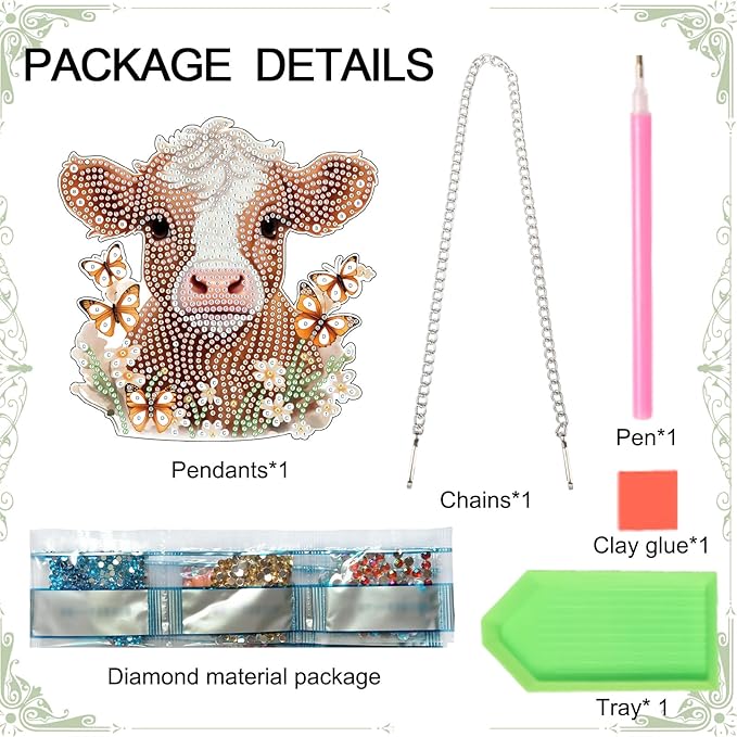 AiYuanzsh Cow Diamond Art Kits for Adults Hanging Pendant, Animal Diamond Painting Hanging Sign, DIY Special Shaped Crystal Diamond Art Ornament for Home Decor Gift