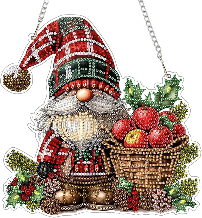 Genius maker Christmas Diamond Art Hanging Kits for Adults, Gnome Diamond Painting Pendant Kits, DIY Acrylic 5D Special Shaped Crystal Diamonds Gem Art Painting Ornament for Home Wall Decor Gift