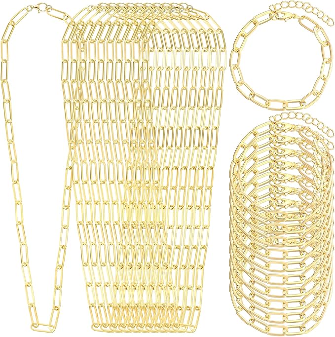 Landical 20 Pcs Charm Necklace Bracelets Making Kit Paperclip Chain Valentines DIY Jewelry Making Supplies Paperclip Link Necklaces with Lobster Clasps for Women Men Bulk Gifts(Gold,18 Inches)