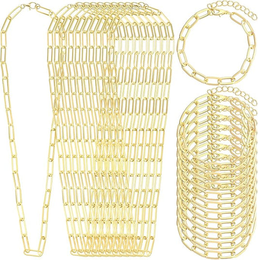 Landical 20 Pcs Charm Necklace Bracelets Making Kit Paperclip Chain Valentines DIY Jewelry Making Supplies Paperclip Link Necklaces with Lobster Clasps for Women Men Bulk Gifts(Gold,18 Inches)