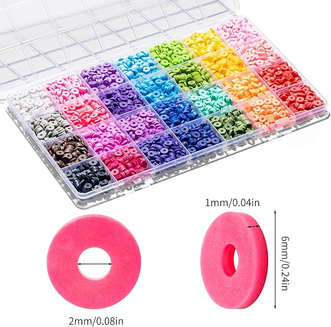 28 Colors 3500 Pcs Clay Beads Kit for Bracelets Making, Flat Round Polymer Spacer heishi Clay Beads for Craft and Jewelry Making