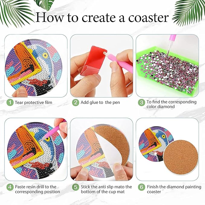 EWJRNSF 6 PCS Diamond Painting Coaster Set - Small Diamond Painting Coasters Kit for Beginners and Adults - Art Craft Supplies Item