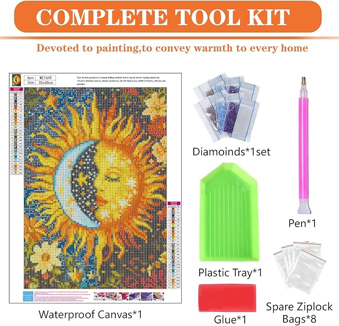 igoodom Diamond Art Kits for Adults, Sun and Moon Diamond Painting Kit, Full Drill Round Diamond Art Kits, DIY Gem Art and Crafts for Home Wall Decor Gift 12x16inch