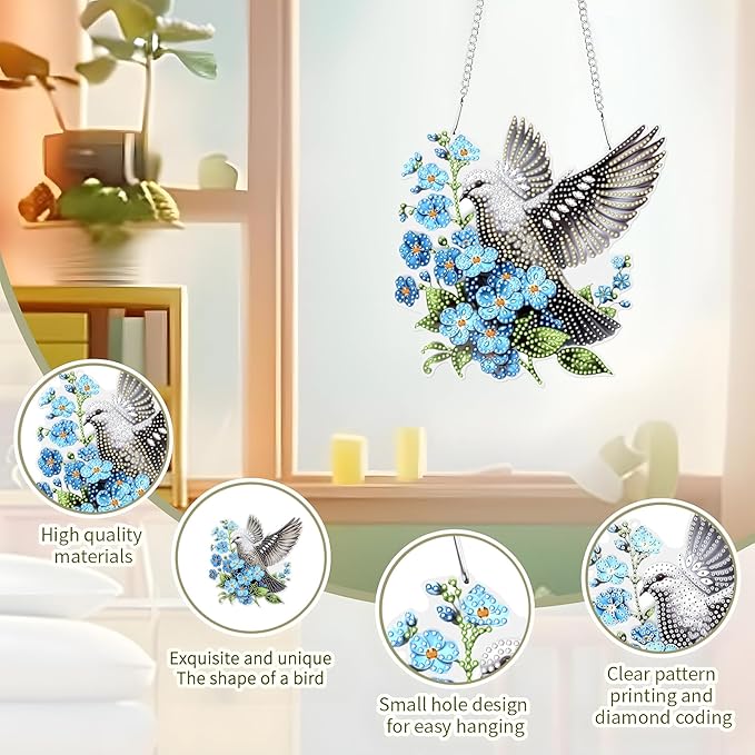 Tumwisk Diamond Painting Kits for Adults,Pigeons and Flowers Diamond Painting, Diamond Art Kits, Crafts for Adults, Hanging Wall Art Sign Ornaments Home Garden Wall Door Hanging Decoration
