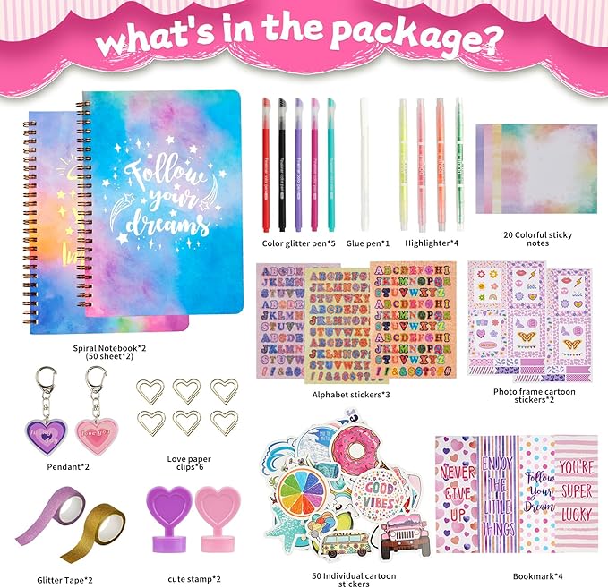 oihew diy journal kit for teen girls, stationary & diary set with stickers,make your own art crafts journaling kit for tween, scrapbook art crafts kit teen girl birthday gift idea
