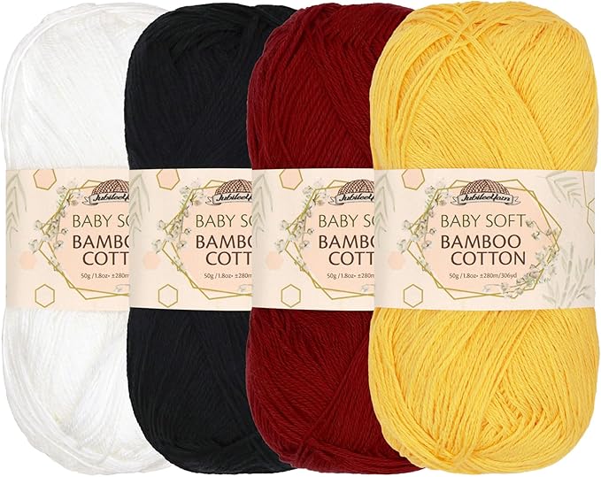 JubileeYarn Baby Soft Bamboo Cotton Yarn - 50g/Skein - Shades of Contrast - 4 Skeins