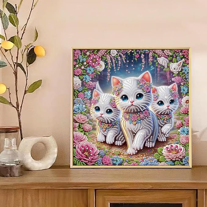 AiYuanzsh DIY Diamond Art Painting Kits for Adults, 5D Special Shape Crystal Rhinestone Diamond Art Kits for Beginners, for Home Wall Decoration Gift 12x12 inch, Cute Cats