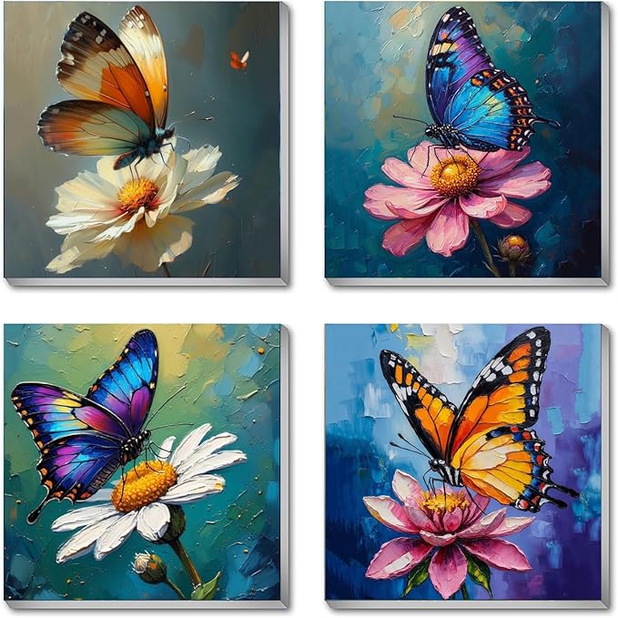 Canrichshop 4 Pack Butterfly Paint by Numbers for Beginner with Frame,Colorful Butterfly Adult Paint-by-Number Kits on Canvas, DIY Number Painting for Adults for Decor 8X 8 inch