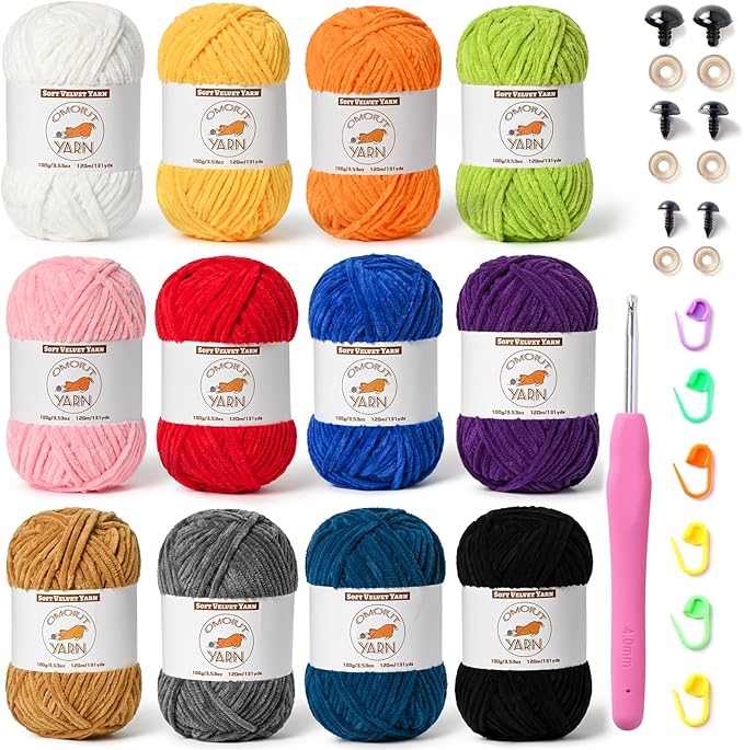 12 Skeins Fluffy Chenille Yarn for Crocheting, Soft Bulky Velvet Yarn for Knitting, Plush Baby Blanket Crochet Yarn, 1572 Yards Multicolor Amigurumi Yarn for Crafts Set B
