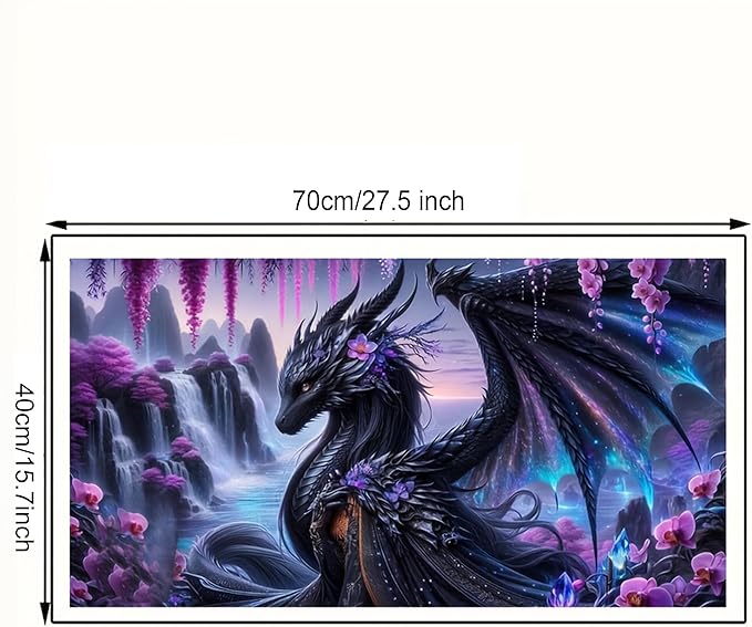 KUFWKEY Black Dragon Mosaic Diamond Paintings,5D DIY Diamond Painting for Adults,Fantasy Animal Diamond Art Kits,Landscape Waterfall Art for Home Decor,Large Size 27.5x15.7inch