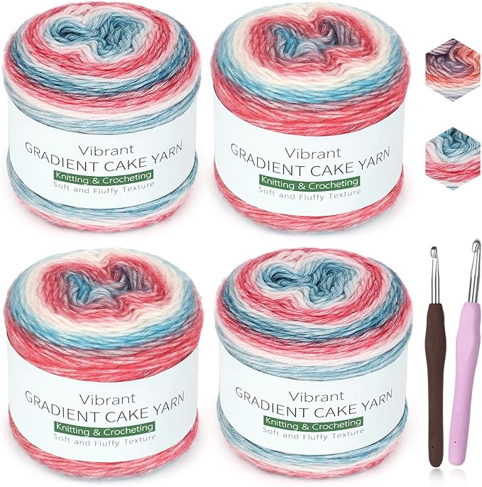 Katech Ombré Yarn for Crocheting-Gradient Cake Yarn-4x100g 60% Cotton 30% Acrylic 11% Wool-Multicolor Soft Rainbow Cotton Crochet Yarn for Scarves, Shawls, Blankets and Garments(M)