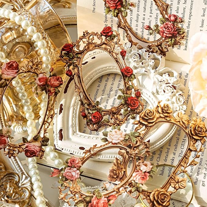 60 Vintage Craft Paper Frames for Scrapbook, Flower Window Decorative Craft Paper Frame for Junk Journaling, Vintage Scrapbook Supplies Card Making kit, Frames Decorative Paper
