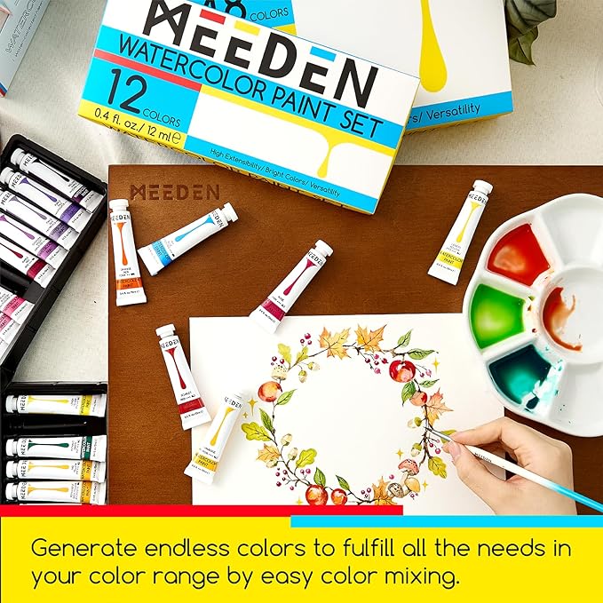 MEEDEN Watercolor Paint Tubes Set - 12 x 12ml (0.4 oz) Colors Painting Set Art Supplies - Non Toxic Water Color Paint for Adults Beginners Students