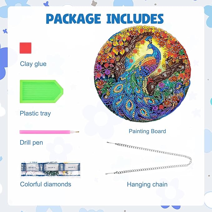 MAXBYE Hanging Diamond Art Painting Kits for Adults Beginners Peacock Animal, DIY 5D Special Shaped Crystal Painting Diamond Kits Hanging Ornament for Gift Home Wall Door Decor