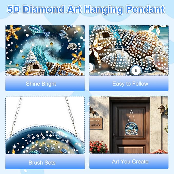 TOSTOG Ocean View Crystal Ball Diamond Art Pendant Kit for Adult, Diamond Painting Hanging Kit for Beginners, 5D DIY Crafts Gem Art, Waterproof Full Accessories for Home Decor Idea 20 * 20 cm/8 * 8 in