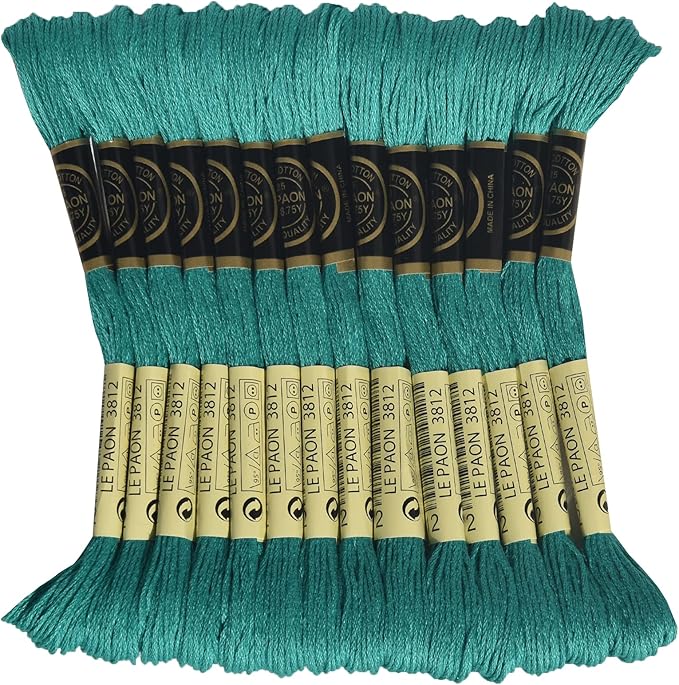 LE PAON Embroidery Floss, 14-Pack Six Strands 100% Long Staple Cotton Embroidery Thread, 8.7-Yard，Color Number：3812, Very Dark Seagreen