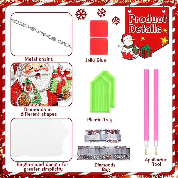 Pickmesh 6 Pcs Christmas Diamond Painting Hanging Sign Set Santa Snowman Gingerbread Man Diamond Art Kits 5D DIY Christmas Ornaments Kits for Winter Wall Door Window Decor