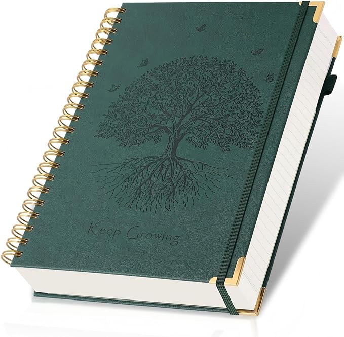Blank Notebook, Spiral Sketch Book, 300 Page Hardcover Leather Sketchbook, Small A5 Unlined Notebook Journal for Women Men, No Bleed Thick Paper Sketchbook for Drawing, 8.5" x 5.5", Green Sketch Books