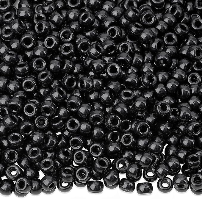 1000Pcs Black Pony Beads 6x9mm Perler Bulk Beads for Bracelets Necklace, Hair Bead for Braids, Kandi BeadsKit, Plastic Bead for Crafts Keychain Jewelry Making(Black)